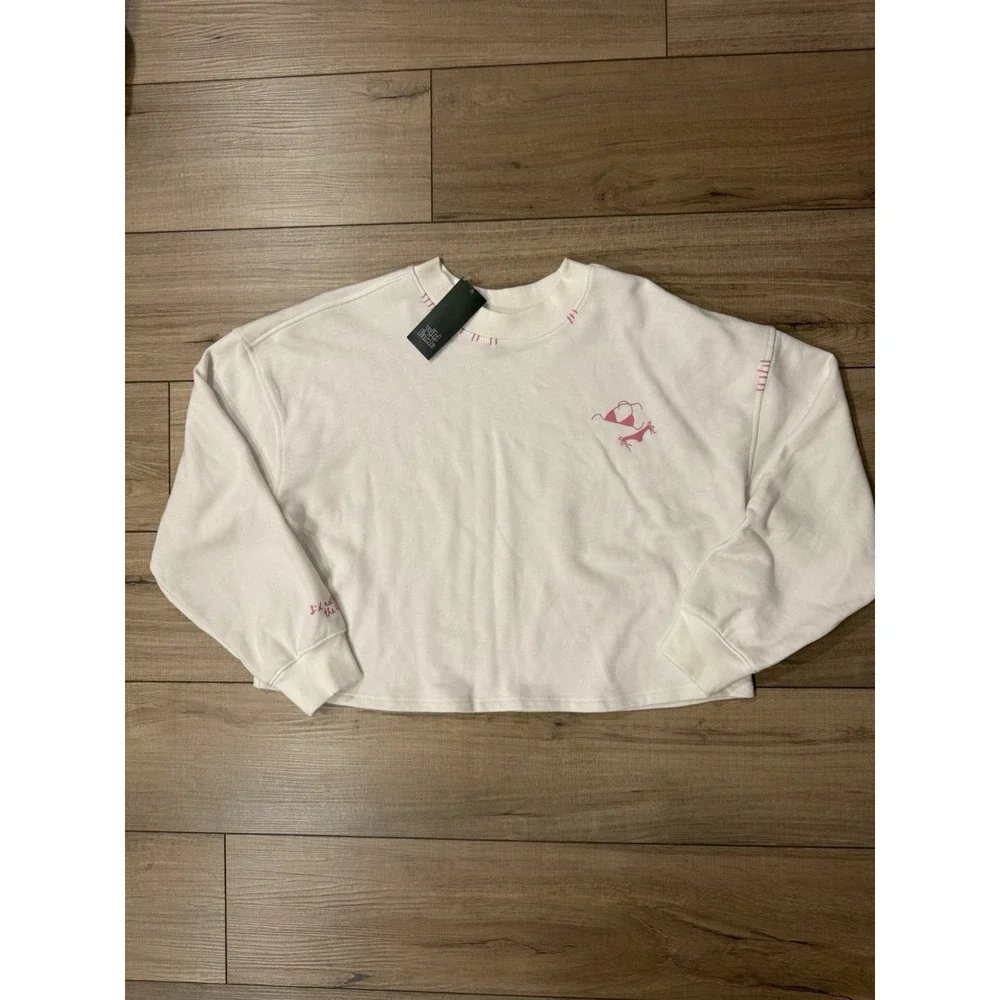 Women's S Wild Fable French Terry CROP‎ beach Sweatshirt NWT Y2k Beach white - Picture 2 of 3